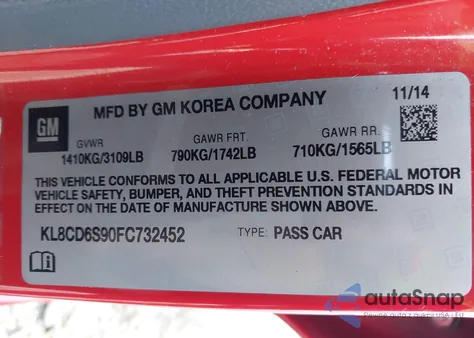 2015 Chevrolet Spark 1Lt Cvt z USA, uszkodzony, nr VIN KL8CD6S90FC732452